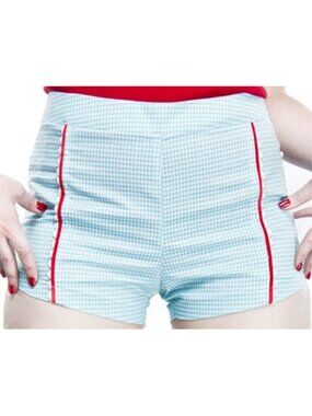 Aqua Blue & White Gingham Bombshell Shorts - Size X-Large